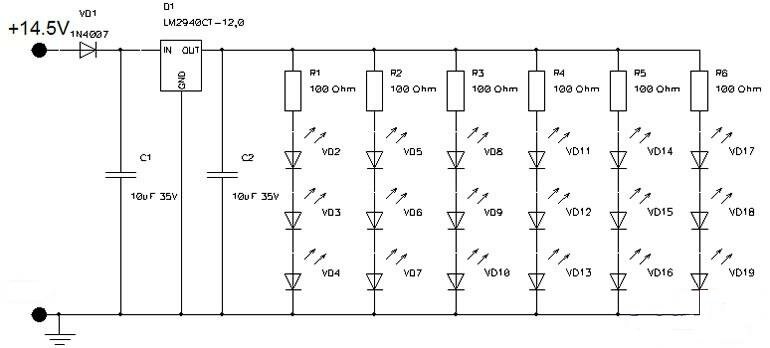 Схема стабилизатора тока для светодиодов 12 В