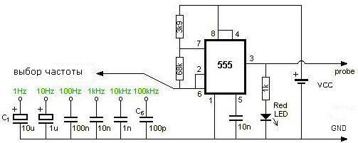 Схема генератора прямоугольных волн на таймере 555