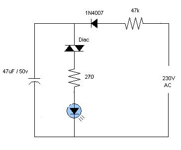 Схема мигающего светодиода на 220 В