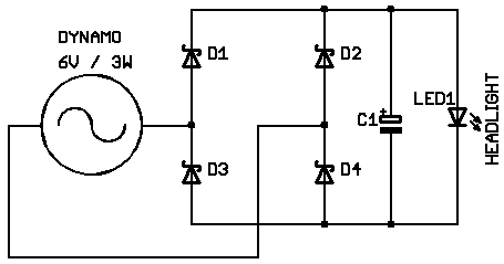 Схема светодиодных фонарей с уменьшением мерцания от динамо