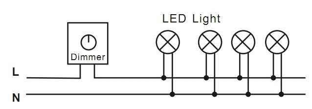 Схема подключения диммеров для светодиодных ламп несколько штук